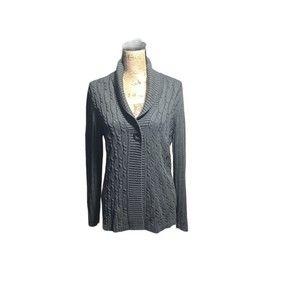 Karen Scott Cable Knit Cardigan Sweater Gray Size Medium